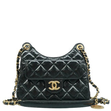 Load image into Gallery viewer, CHANEL Wavy CC Shiny Crumpled Calfskin Quilted Hobo Bag Black