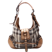 Load image into Gallery viewer, Burberry Brooke Shimmer Check Canvas Hobo Bag Brown