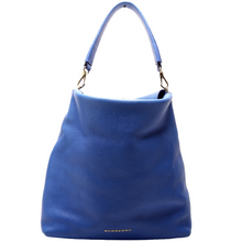 Load image into Gallery viewer, Burberry Cale Medium Grain Leather Hobo Bag Blue