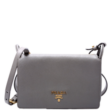 Load image into Gallery viewer, Prada Vitello Daino Flap Leather Zip/Crossbody Bag Grey