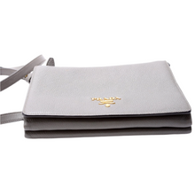 Load image into Gallery viewer, Prada Vitello Daino Flap Leather Zip/Crossbody Bag Grey