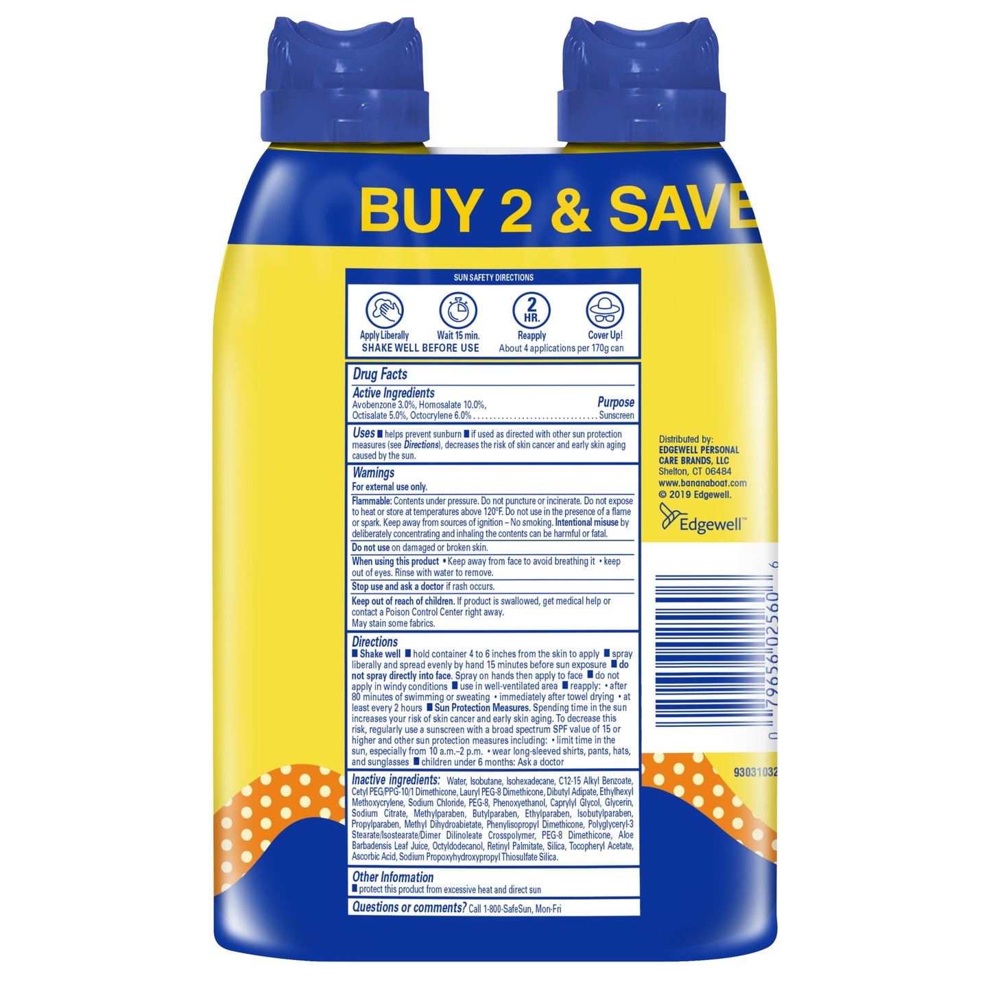 Banana Boat Kids Sport Sunscreen Spray SPF 50, Twin Pack, Kids Sunscreen Spray, Sunblock, 6 oz each