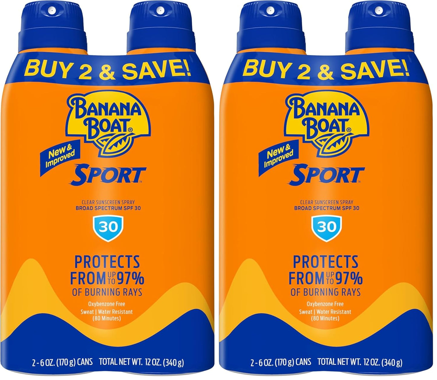 Banana Boat Sport Ultra SPF 30 Sunscreen Spray | Banana Boat Sunscreen Spray SPF 30, Water Resistant, Oxybenzone Free, 6oz each Twin Pack