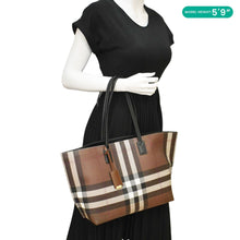 Load image into Gallery viewer, BURBERRY Check E-Canvas Brown Tote Bag dummy side