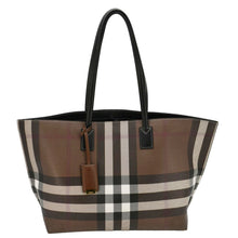 Load image into Gallery viewer, BURBERRY Check E-Canvas Brown Tote Bag front side