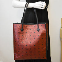 Load image into Gallery viewer, MCM Kira Metallic Medium Coated Canvas Shopping Tote Bag Red