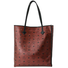 Load image into Gallery viewer, MCM Kira Metallic Medium Coated Canvas Shopping Tote Bag Red