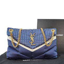 Load image into Gallery viewer, YVES SAINT LAURENT Loulou Puffer Polka Dots Canvas Crossbody Bag Blue