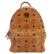 Load image into Gallery viewer, MCM Stark Side Stud Visetos Canvas Backpack Bag Cognac