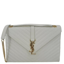 Load image into Gallery viewer, YVES SAINT LAURENT Envelope Large Grain De Poudre Chain Crossbody Bag White