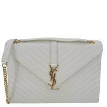 Load image into Gallery viewer, YVES SAINT LAURENT Envelope Large Grain De Poudre Chain Crossbody Bag White
