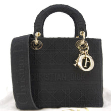 Load image into Gallery viewer, CHRISTIAN DIOR Lady dior D-Lite Embroidered Canvas Shoulder Bag Black