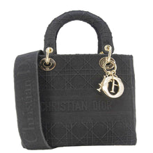 Load image into Gallery viewer, CHRISTIAN DIOR Lady dior D-Lite Embroidered Canvas Shoulder Bag Black