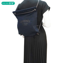 Load image into Gallery viewer, HERMES Aline Grooming Swift Canvas Backpack Bag Navy Blue