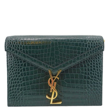 Load image into Gallery viewer, YVES SAINT LAURENT Cassandra Top Handle Embossed Leather Shoulder Bag Green