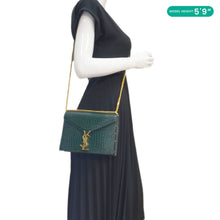 Load image into Gallery viewer, YVES SAINT LAURENT Cassandra Top Handle Embossed Leather Shoulder Bag Green