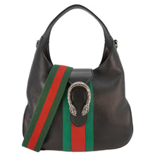 Load image into Gallery viewer, GUCCI Dionysus Medium Web Leather Hobo Shoulder Bag Black 444072