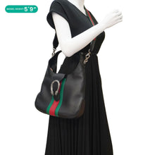 Load image into Gallery viewer, GUCCI Dionysus Medium Web Leather Hobo Shoulder Bag Black 444072