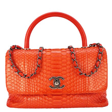 Load image into Gallery viewer, CHANEL Coco Flap Python Leather Top Handle Shoulder Bag Red