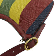 Load image into Gallery viewer, GUCCI Baiadera Stripe Script Logo Half Moon Canvas Shoulder Bag Multicolor 626422