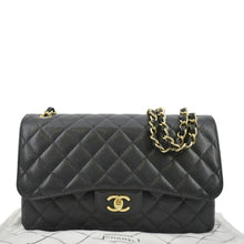 Load image into Gallery viewer, CHANEL Classic Medium Double Flap Quilted Caviar Leather Crossbody Bag Black