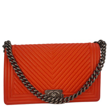 Load image into Gallery viewer, CHANEL Boy Flap Chevron Quilted Shoulder Bag Red