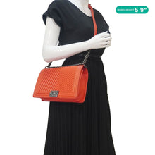 Load image into Gallery viewer, CHANEL Boy Flap Chevron Quilted Shoulder Bag Red
