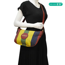 Load image into Gallery viewer, GUCCI Baiadera Stripe Script Logo Half Moon Canvas Shoulder Bag Multicolor 626422