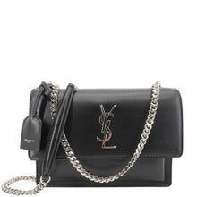 Load image into Gallery viewer, YVES SAINT LAURENT Sunset Monogram Leather Shoulder Bag Black
