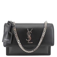 Load image into Gallery viewer, YVES SAINT LAURENT Sunset Monogram Leather Shoulder Bag Black