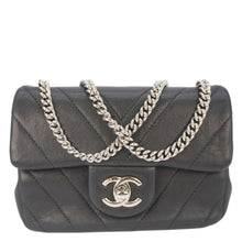 Load image into Gallery viewer, CHANEL Mini Flap Quilted Chevron Leather Crossbody Bag Black
