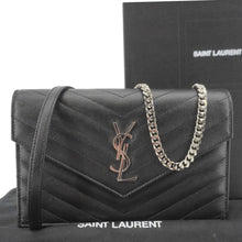 Load image into Gallery viewer, YVES SAINT LAURENT Cassandre Leather Wallet On Chain Crossbody Bag Black