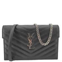 Load image into Gallery viewer, YVES SAINT LAURENT Cassandre Leather Wallet On Chain Crossbody Bag Black