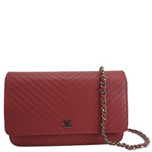 Load image into Gallery viewer, CHANEL CC WOC Chevron Leather Wallet On Chain Crossbody Bag Pink