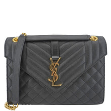 Load image into Gallery viewer, YVES SAINT LAURENT Envelope Medium Grain De Poudre Leather Shoulder Bag Black