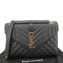 Load image into Gallery viewer, YVES SAINT LAURENT Envelope Medium Grain De Poudre Leather Shoulder Bag Black