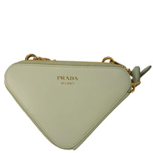 Load image into Gallery viewer, PRADA Triangle Logo Raffia Embroidered Leather Chain Pouch Green