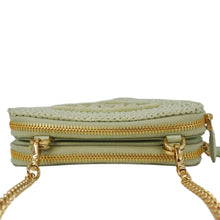 Load image into Gallery viewer, PRADA Triangle Logo Raffia Embroidered Leather Chain Pouch Green