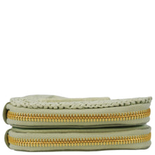 Load image into Gallery viewer, PRADA Triangle Logo Raffia Embroidered Leather Chain Pouch Green