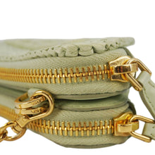 Load image into Gallery viewer, PRADA Triangle Logo Raffia Embroidered Leather Chain Pouch Green