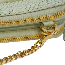 Load image into Gallery viewer, PRADA Triangle Logo Raffia Embroidered Leather Chain Pouch Green