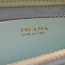 Load image into Gallery viewer, PRADA Triangle Logo Raffia Embroidered Leather Chain Pouch Green