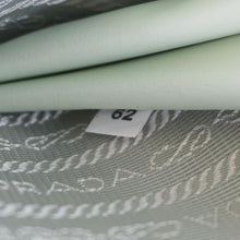 Load image into Gallery viewer, PRADA Triangle Logo Raffia Embroidered Leather Chain Pouch Green