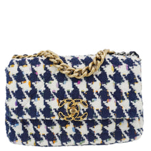 Load image into Gallery viewer, CHANEL 19 Flap Medium Quilted Tweed Hobo Bag Navy Blue