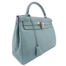 Load image into Gallery viewer, HERMES Kelly 32 Square Taurillon Clemence Leather Tote Shoulder Bag Light Blue