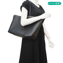 Load image into Gallery viewer, VALENTINO Garavani Rockstud Textured Leather Shopping Tote Bag Black