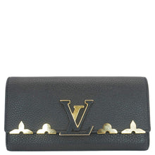 Load image into Gallery viewer, LOUIS VUITTON Capucines Crown Flowers Taurillon Leather Wallet Black