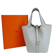 Load image into Gallery viewer, HERMES Picotin Lock 18 Taurillon Clemence Leather Hobo Bag Light Blue