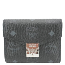 Load image into Gallery viewer, MCM Patricia Three Fold Visetos Monogram Canvas Wallet Black