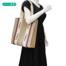 Load image into Gallery viewer, CHLOE Woody Striped Canvas Tote Bag Beige